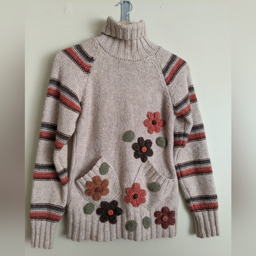 Lanosos chunky floral Turtleneck sweater size small - Picture 12 of 12